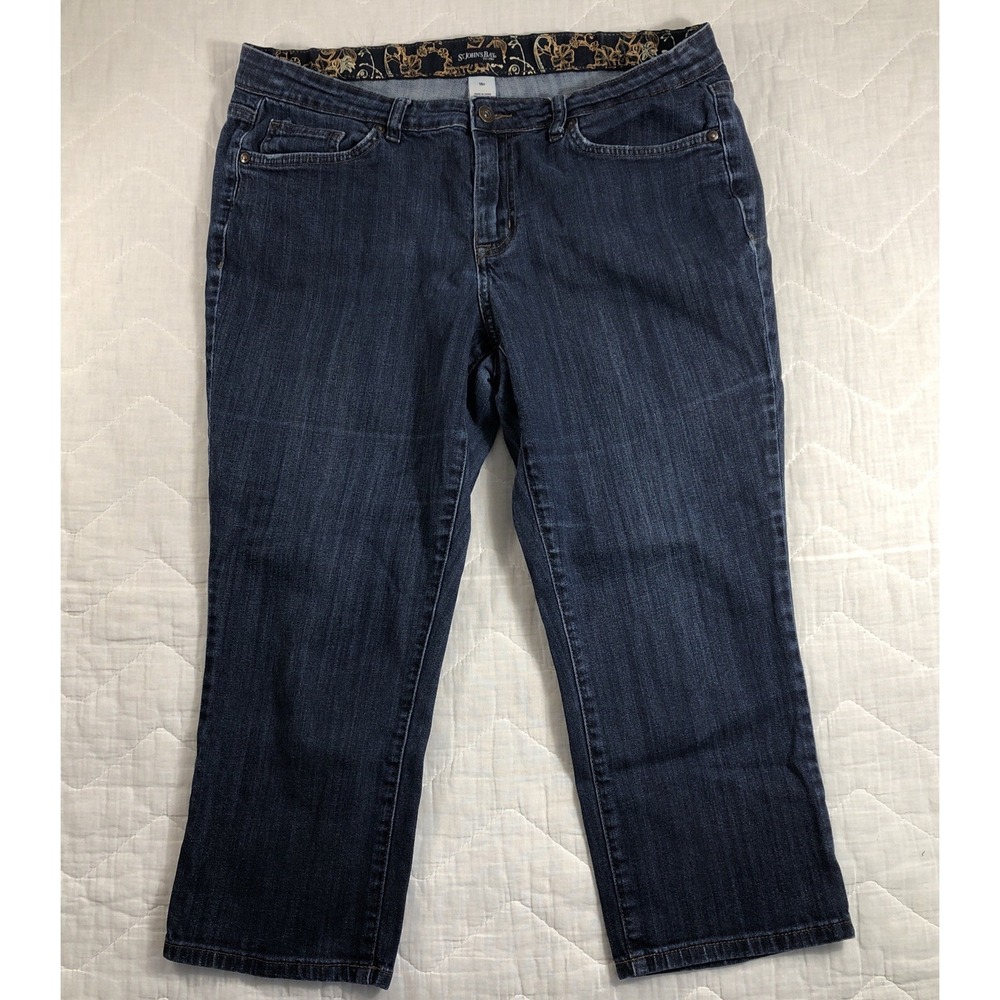 St John's Bay Jeans Women Size 16P Petite Denim Blue Straight Leg High Rise Crop